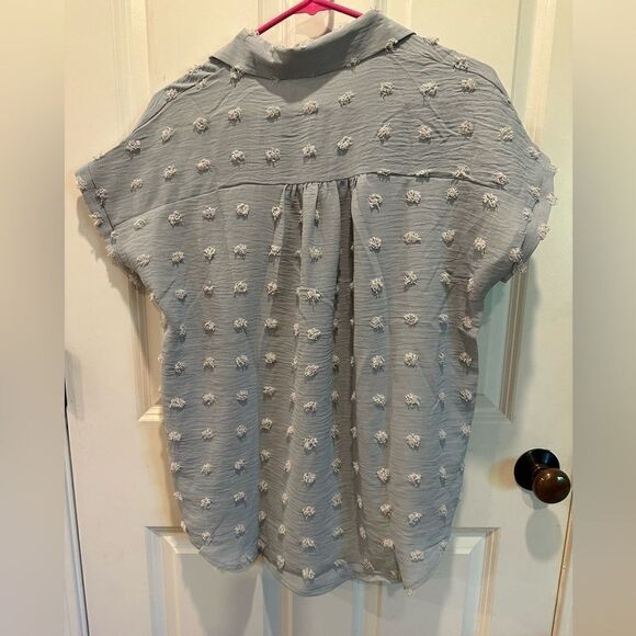 Amazon S L XXL large blue polka dot collared button down shirt - Picture 5 of 5